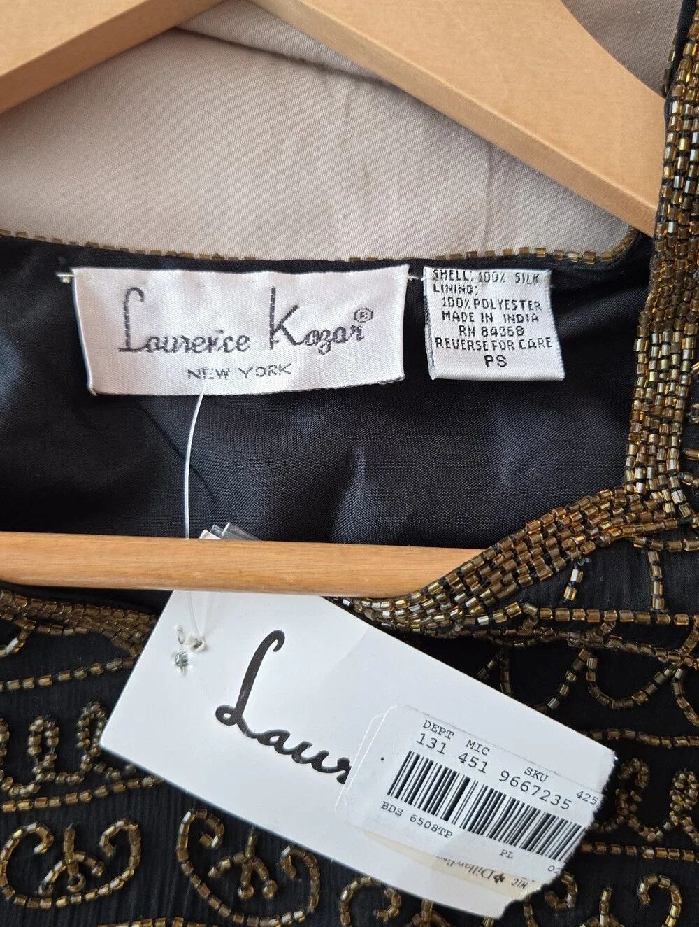 NWT Vintage Laurence Kazar Black Silk Amber Orange Bead Top S